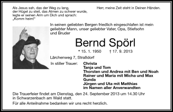Traueranzeige von Bernd Spörl von Frankenpost