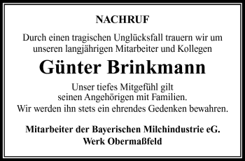 Traueranzeige von Günter Brinkmann von Südthüringer Presse