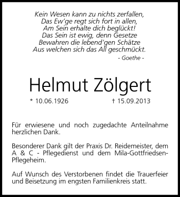 Traueranzeige von Helmut Zölgert von Neue Presse Coburg