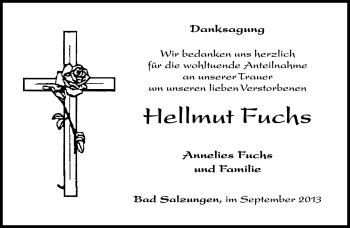 Traueranzeige von Hellmut Fuchs von Südthüringer Presse