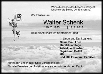 Traueranzeige von Walter Schenk von Frankenpost