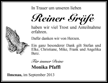 Traueranzeige von Reiner Gräfe von Südthüringer Presse