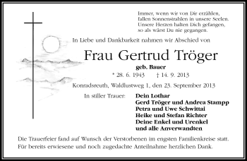 Traueranzeige von Gertrud Tröger von Frankenpost