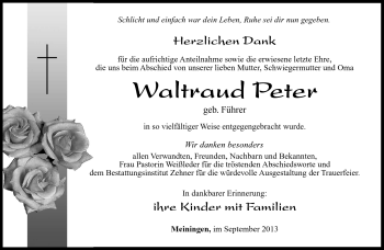 Traueranzeige von Waltraud Peter von Südthüringer Presse