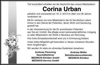 Traueranzeige von Corina Urban von Südthüringer Presse