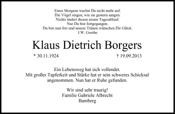 Traueranzeige von Klaus Dietrich Borgers von Südthüringer Presse
