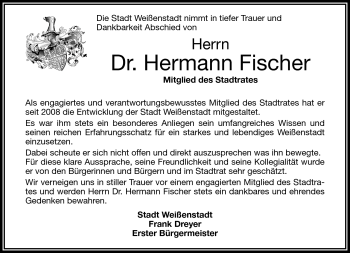 Traueranzeige von Hermann Fischer von Frankenpost