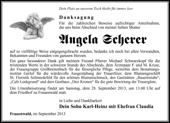 Traueranzeige von Angela Scherer von Südthüringer Presse