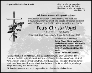 Traueranzeige von Petra Christa Vogel von Frankenpost