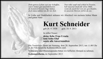 Traueranzeige von Kurt Schneider von Südthüringer Presse