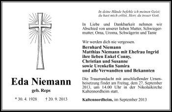 Traueranzeige von Eda Niemann von Südthüringer Presse