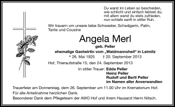 Traueranzeige von Angela Merl von Frankenpost