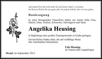 Traueranzeige von Angelika Heusing von Südthüringer Presse