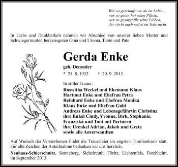 Traueranzeige von Gerda Enke von Südthüringer Presse