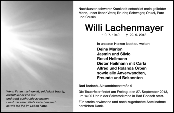 Traueranzeige von Willi Lachenmayer von Neue Presse Coburg