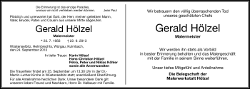Traueranzeige von Gerald Hölzel von Frankenpost