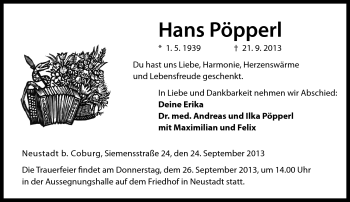 Traueranzeige von Hans Pöpperl von Neue Presse Coburg