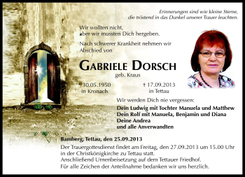 Traueranzeige von Gabriele Dorsch von Neue Presse Coburg