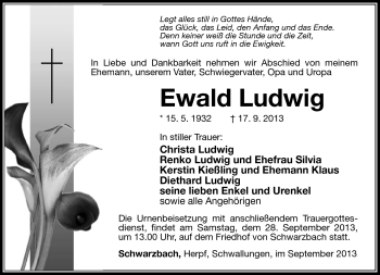 Traueranzeige von Ewald Ludwig von Südthüringer Presse