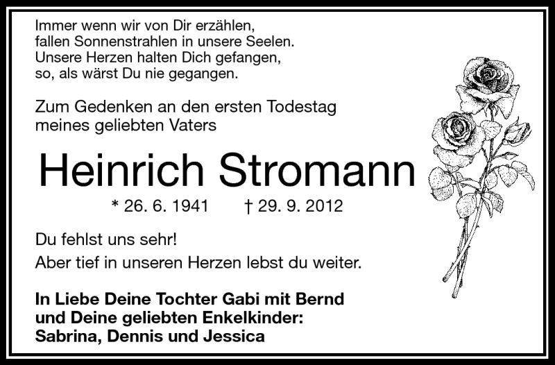  Traueranzeige für Heinrich Stromann vom 28.09.2013 aus Frankenpost