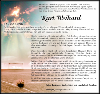Traueranzeige von Kurt Weikard von Südthüringer Presse