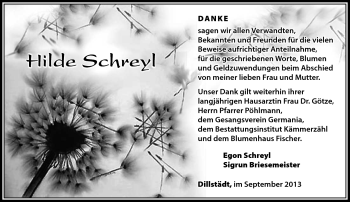 Traueranzeige von Hilde Schreyl von Südthüringer Presse