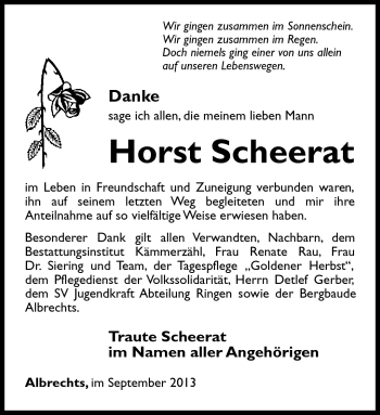 Traueranzeige von Horst Scheerat von Südthüringer Presse