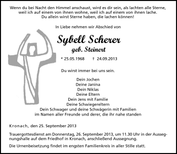 Traueranzeige von Sybell Scherer von Neue Presse Coburg