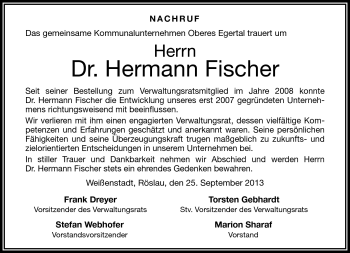 Traueranzeige von Hermann Fischer von Frankenpost