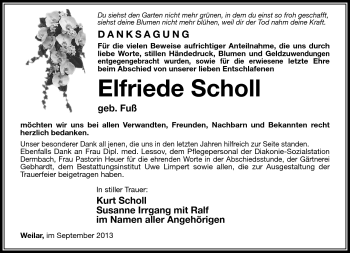 Traueranzeige von Elfriede Scholl von Südthüringer Presse