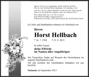 Traueranzeige von Horst Hellbach von Südthüringer Presse
