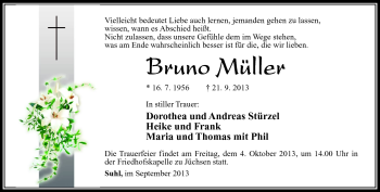 Traueranzeige von Bruno Müller von Südthüringer Presse