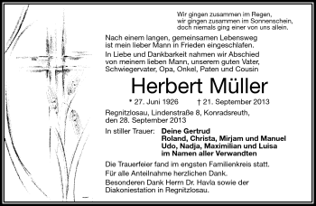 Traueranzeige von Herbert Müller von Frankenpost