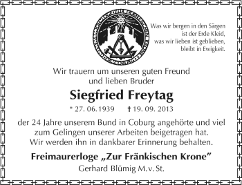 Traueranzeige von Siegfried Freytag von Neue Presse Coburg