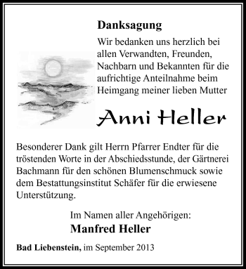 Traueranzeige von Anni Heller von Südthüringer Presse