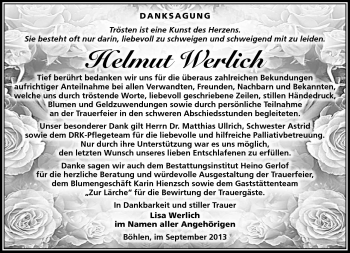 Traueranzeige von Helmut Werlich von Südthüringer Presse