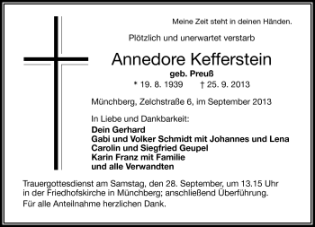 Traueranzeige von Annedore Kefferstein von Frankenpost