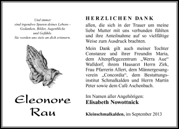 Traueranzeige von Eleonore Rau von Südthüringer Presse