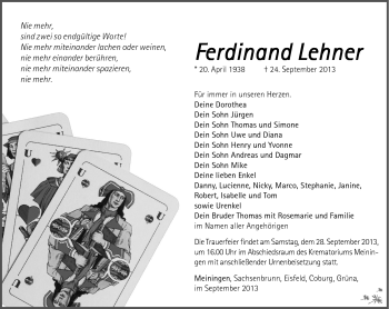 Traueranzeige von Ferdinand Lehner von Südthüringer Presse