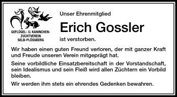 Traueranzeige von Erich Gossler von Frankenpost