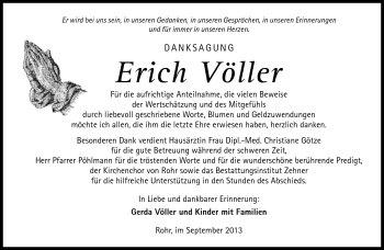 Traueranzeige von Erich Völler von Südthüringer Presse
