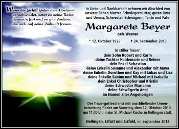 Traueranzeige von Margarete Beyer von Südthüringer Presse