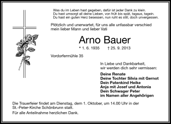 Traueranzeige von Arno Bauer von Frankenpost