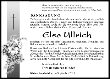 Traueranzeige von Else Ullrich von Südthüringer Presse