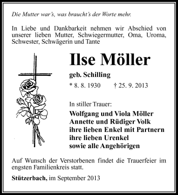 Traueranzeige von Ilse Möller von Südthüringer Presse