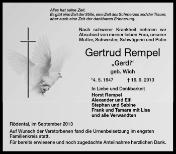Traueranzeige von Gertrud Rempel von Neue Presse Coburg