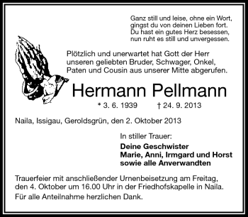 Traueranzeige von Hermann Pellmann von Frankenpost