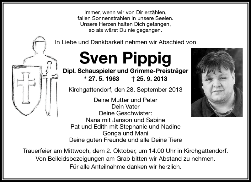  Traueranzeige für Sven Pippig vom 28.09.2013 aus Frankenpost