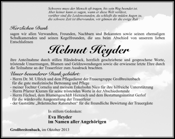 Traueranzeige von Helmut Heyder von Südthüringer Presse