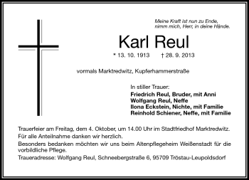 Traueranzeige von Karl Reul von Frankenpost